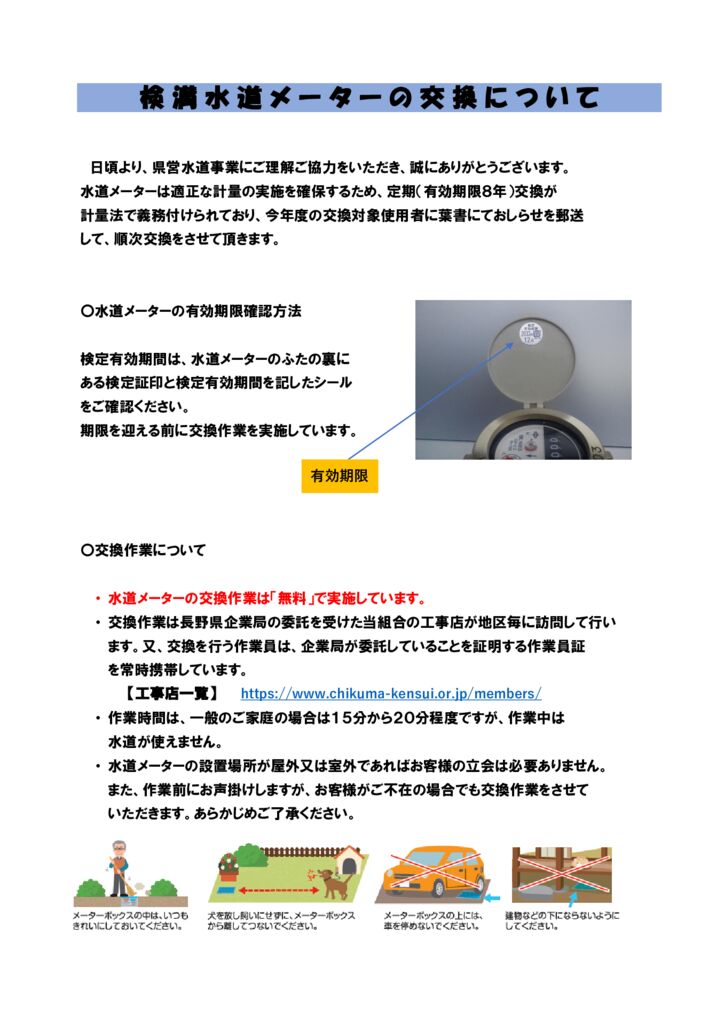 検満水道メーターの交換について